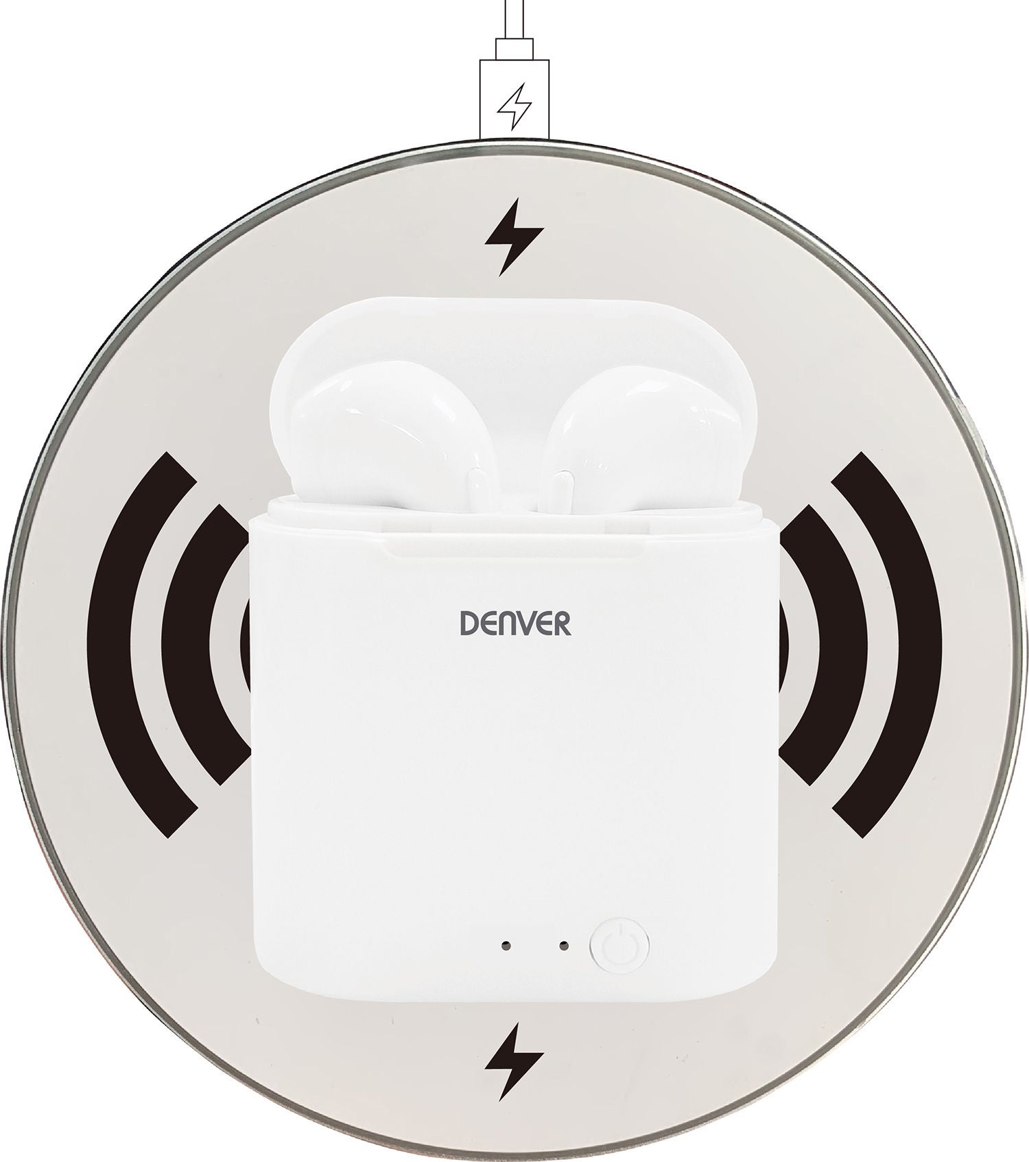 Denver TWQ-40P Hodetelefoner In-Ear Med Trådløs Lading, Hvit