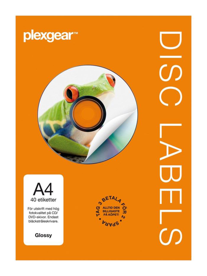 Plexgear CD/DVD-etiketter 20-pk.