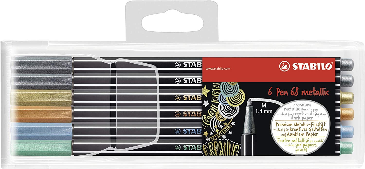 STABILO Filtpenner Premium Metallic 6-pack i Metalletui