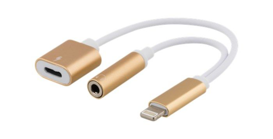 Lightning til Lightning og 3,5 mm-adapter Gull